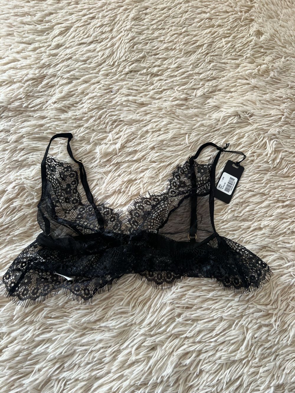 Sheer Black Lace Bralette with Delicate Scalloped Trim